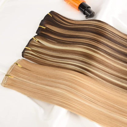 16 Presilhas em Extensões de Cabelo 60cm de Comprimento Liso Sintético Loiro Preto Peças de Cabelo Resistente ao Calor Cabelo Falso 6 Peças/Conjunto