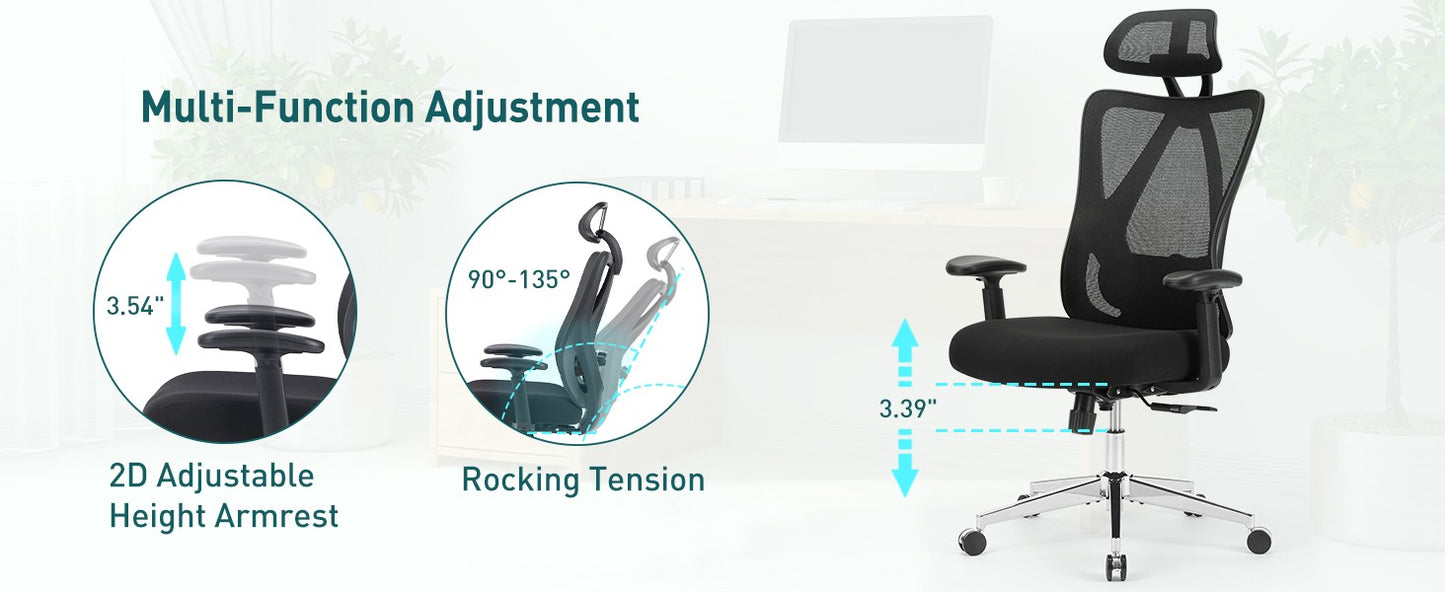 JHK Ergonomic Lumbar Support Mesh Backrest Office Chair Adjustable Height Headrest Breathable Back Rolling Swivel Gaming Chairs