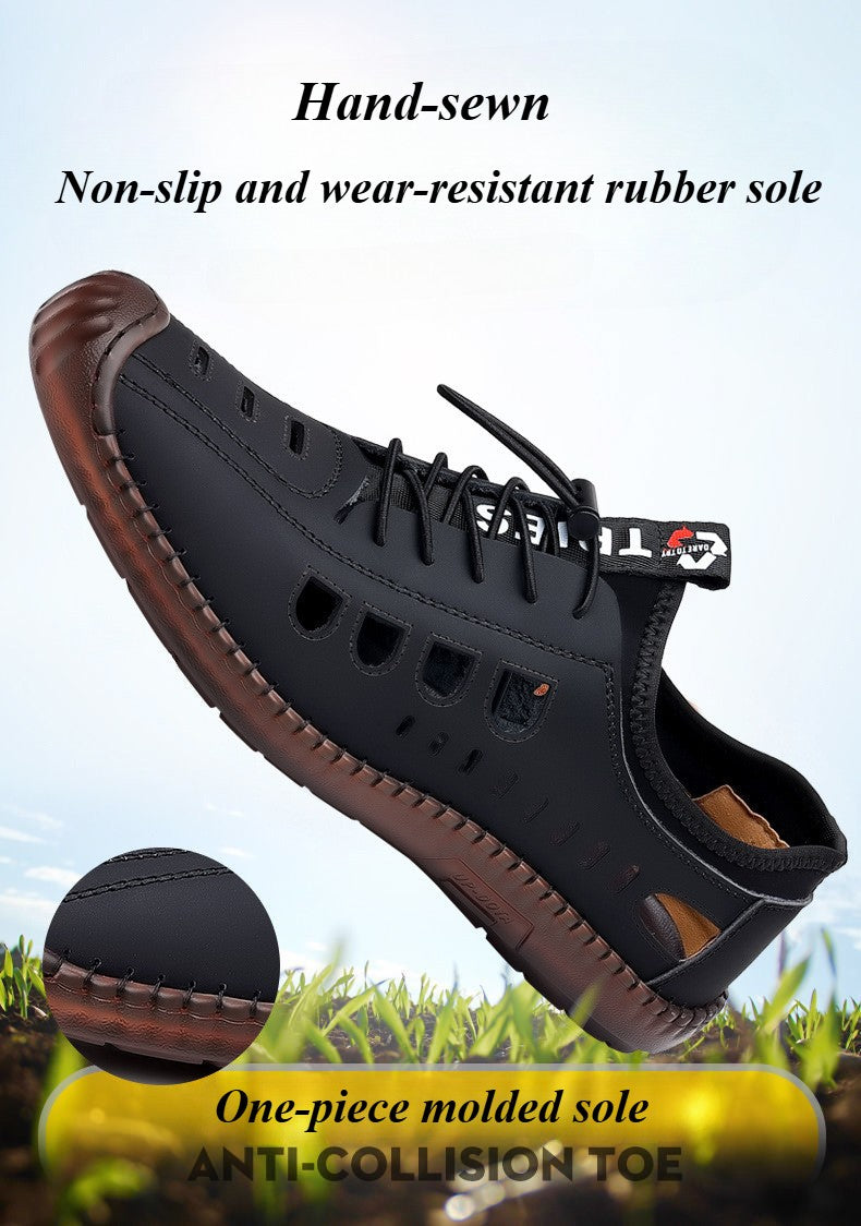 Summer Men's Leather Sandals Tendon Sole Slip on Flat Casual Sandals Outdoor Beach Sandal Shoes for Men Sandalias De Hombre 2025