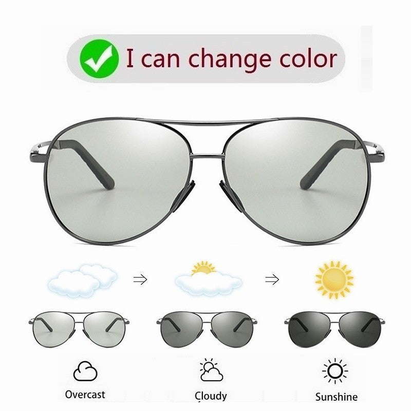 Óculos de Sol Polarizados Masculinos com Armação de Metal para Aviação Cores Variadas Óculos de Sol Masculino Piloto Visão Noturna e Diurna para Dirigir