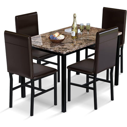 Modern 5-Piece Dining Set with Faux Marble Table and 4 Chairs