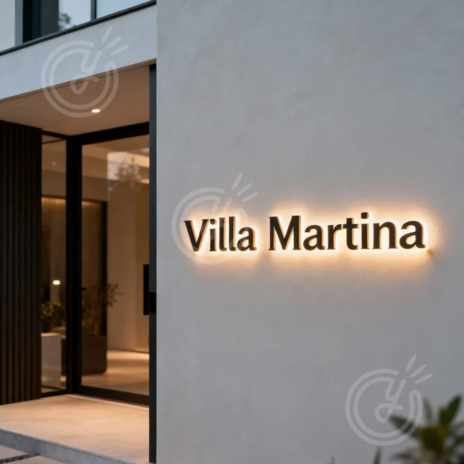 House Name Sign Outdoor House Name Plaque Custom Metal Sign Illuminated Led Traditional House Name Sign Villa Martina Logo