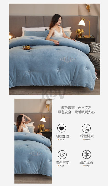 Double Sided Milk Velvet Winter Comforter Thickened Warm Double Layer Flannel King Size Quilts for Bed Solid Soft Plush Duvets