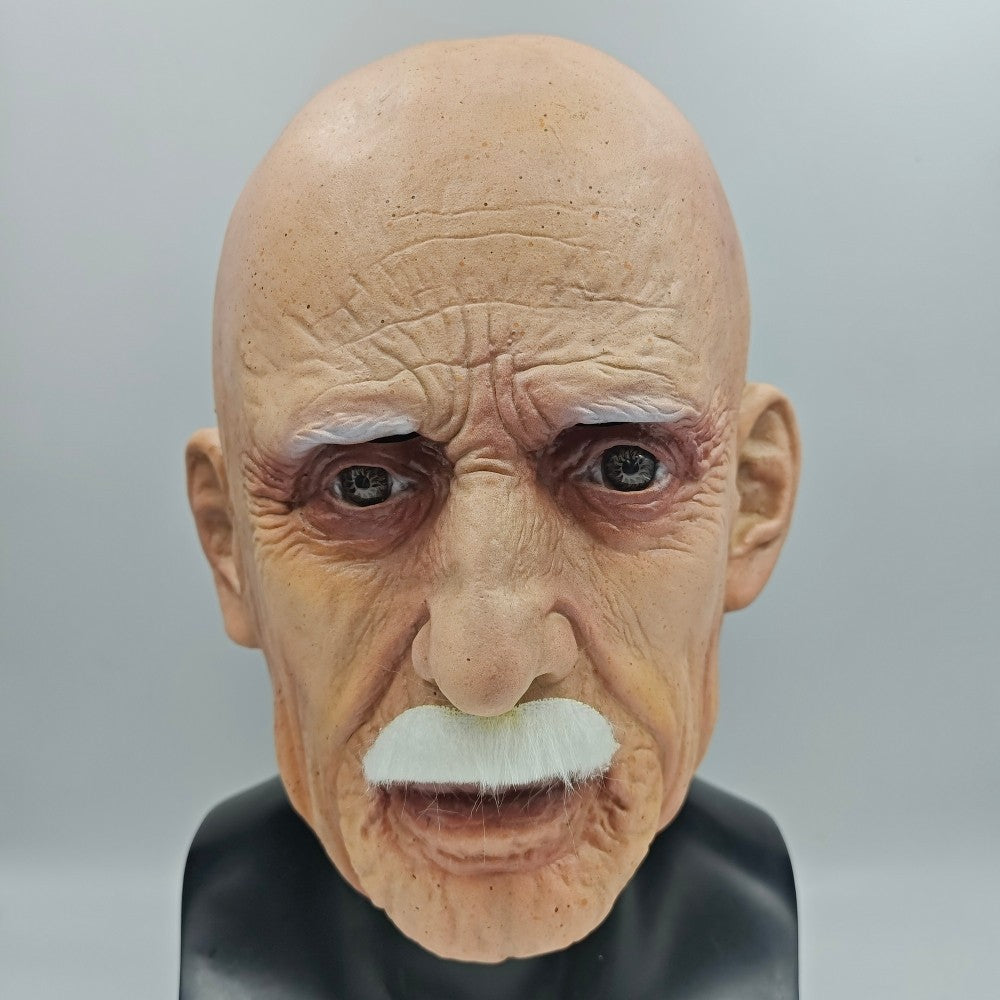 Realistic Full Head Latex Mask with Beard for Men Halloween Costume Party Prop Old Man Cosplay Headgear