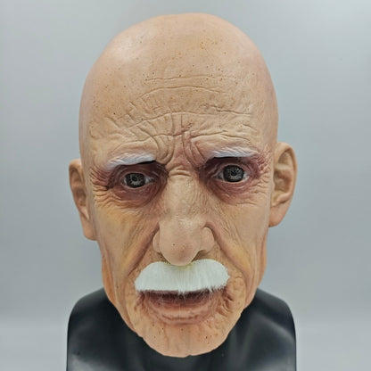 Realistic Full Head Latex Mask with Beard for Men Halloween Costume Party Prop Old Man Cosplay Headgear