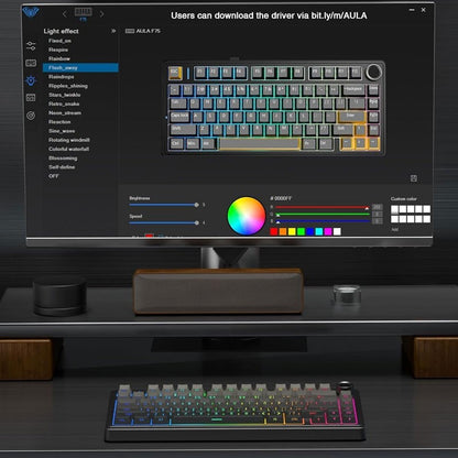 Teclado Mecânico Gamer AULA F75 RGB Layout 75% Personalizado Gravação Lateral Montagem Gasket 80 Teclas Keycaps PBT Gradiente