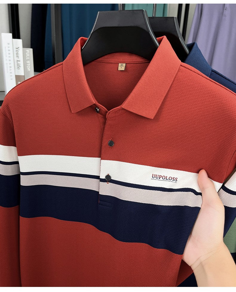 Classic fashion striped long sleeve polo shirt men's luxury brand letter printed business casual spring autumn new lapel T-shirt