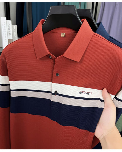 Classic fashion striped long sleeve polo shirt men's luxury brand letter printed business casual spring autumn new lapel T-shirt