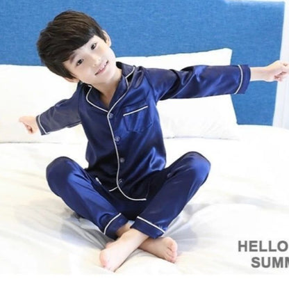 Kids Ice Silk Sleepwear Summer Short Sleeve Homewear Set for Boys Girls Thin Lightweight Baby Air Conditioning Clothing