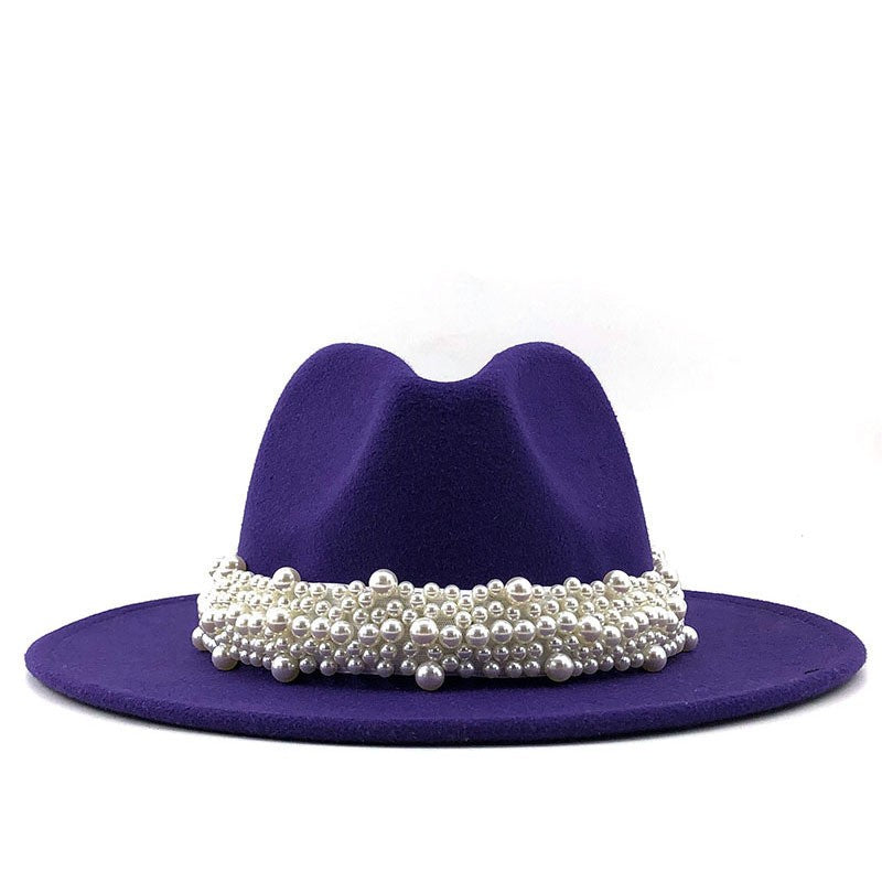 Chapéu Fedora De Lã Feminino Masculino Com Fita De Pérolas Cavalheiro Elegante Senhora Inverno Outono Aba Larga Igreja Panamá Sombrero Boné De Jazz 60CM