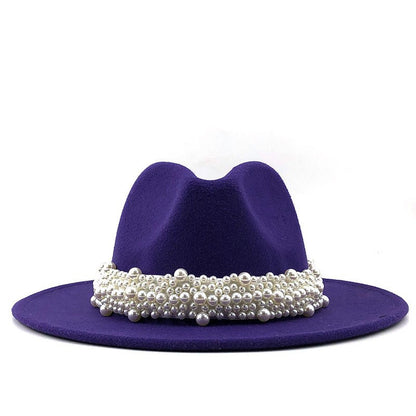 Chapéu Fedora De Lã Feminino Masculino Com Fita De Pérolas Cavalheiro Elegante Senhora Inverno Outono Aba Larga Igreja Panamá Sombrero Boné De Jazz 60CM