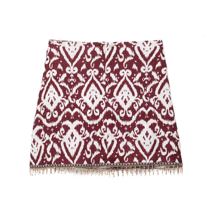 Zevity Women Fashion Totem Print Colorful Beading Tassel Mini Sarong Skirt Faldas Mujer Female Chic Back Zipper Vestidos QUN9282