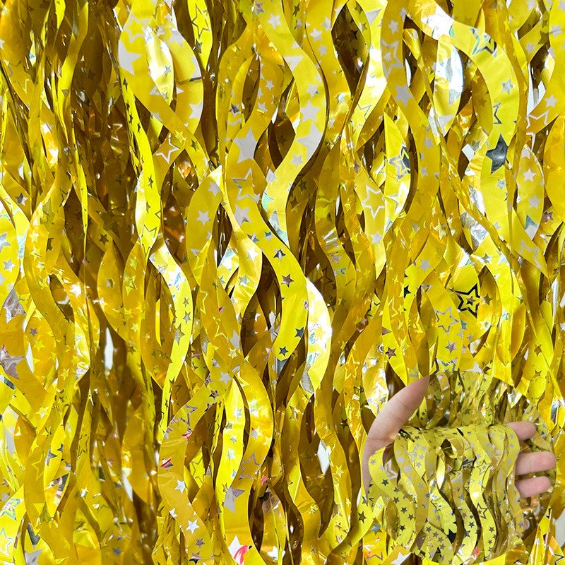 Metallic Tinsel Foil Fringe Curtains with star Party Photo Backdrop Party Streamers for Birthday New Year Eve Wedding Decor