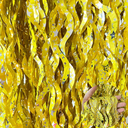 Metallic Tinsel Foil Fringe Curtains with star Party Photo Backdrop Party Streamers for Birthday New Year Eve Wedding Decor