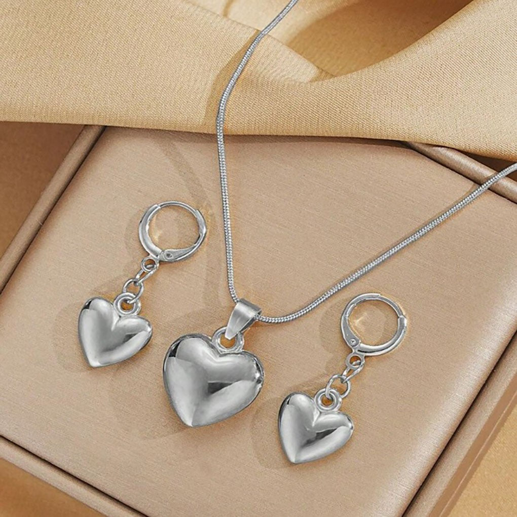 Conjunto de Joias Brinco e Colar Coração Banhado a Ouro Brilhante para Mulheres, Acessórios Delicados para o Dia a Dia