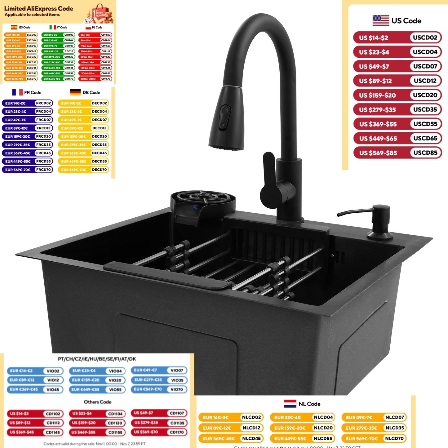 Kitchen Sink with Pull-Out Faucet and Soap Dispenser Multi-functional for Kitchens, Restaurants, Cafes, Bars, Hotels, etc