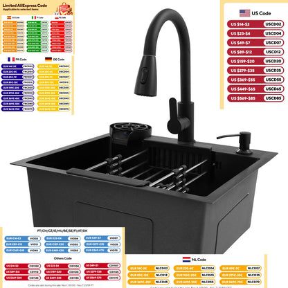 Kitchen Sink with Pull-Out Faucet and Soap Dispenser Multi-functional for Kitchens, Restaurants, Cafes, Bars, Hotels, etc