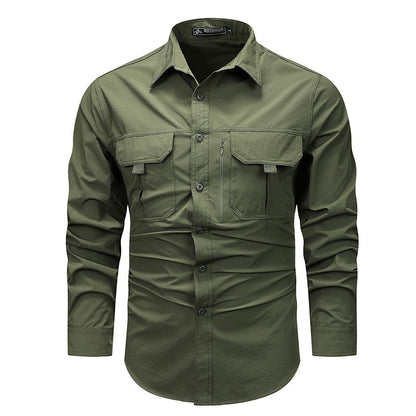 Spring Men Tactical Work Long Sleeve Shirt Man Outdoor Casual Multi Pocket Shirts Male Autumn Breathable Cargo Oversized Blouses