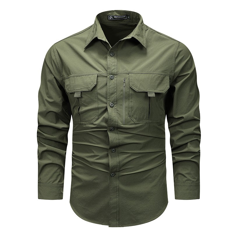 Spring Men Tactical Work Long Sleeve Shirt Man Outdoor Casual Multi Pocket Shirts Male Autumn Breathable Cargo Oversized Blouses