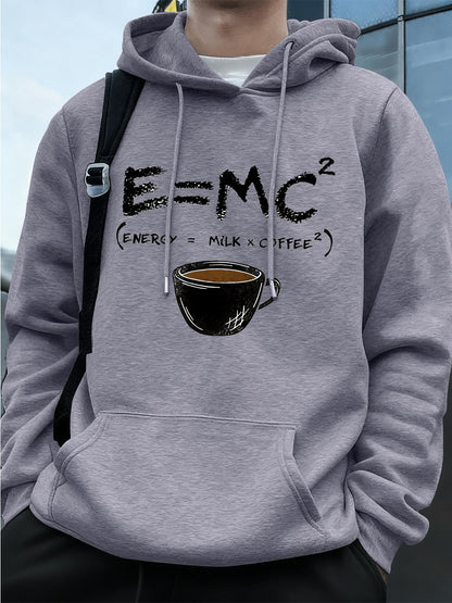 E=Mc2 Energy Milk Coffee Prints Men Hoodies Autumn Fleece Warm Sweatshirt Casual Loose Pocket Streetwear Sports Male Clothes
