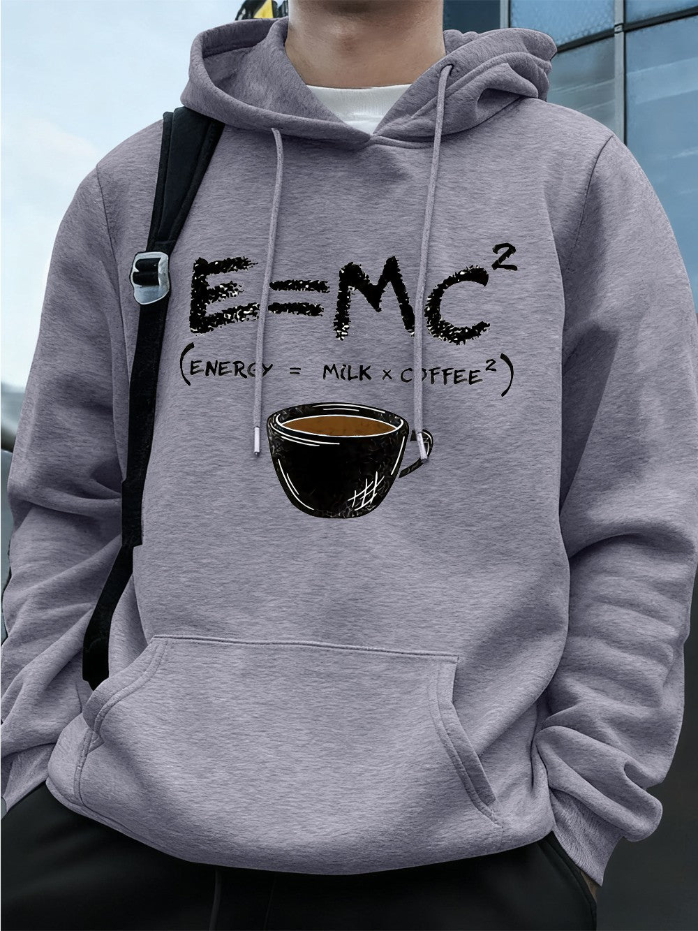 E=Mc2 Energy Milk Coffee Prints Men Hoodies Autumn Fleece Warm Sweatshirt Casual Loose Pocket Streetwear Sports Male Clothes