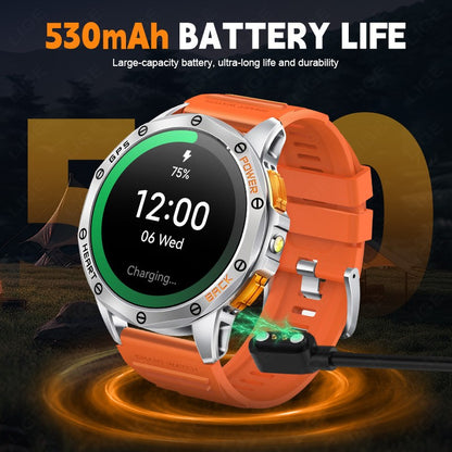 Smartwatch LIGE Novo para Esportes ao Ar Livre com GPS, Bússola, Tela AMOLED de 1.43", Bateria de 530mAh, Monitor Cardíaco, Chamadas Bluetooth e À Prova D'Água