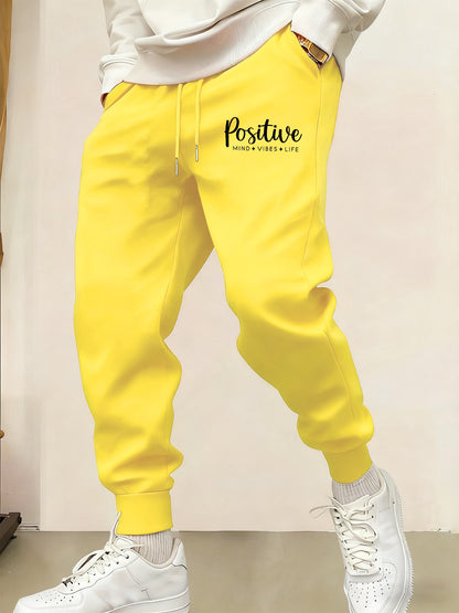 Positive Mind,Vibes,Life Print Men Street Elastic Waist Sweatpants Winter Autumn Joggers Pants Casual Fleece Trousers Unisex