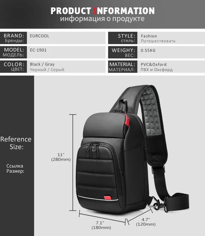 Men's Chest Bag Sling Bags for Men Waterproof Messenger Handbags Crossbody Shoulder Bag with USB Charging Husband Gift Bolsas