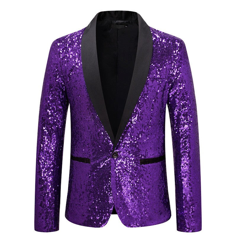Fashion Men Luxurious Sequin Suit Jacket Green / Silver Men's Bar KTV Stage Dress Male Blazer Coat