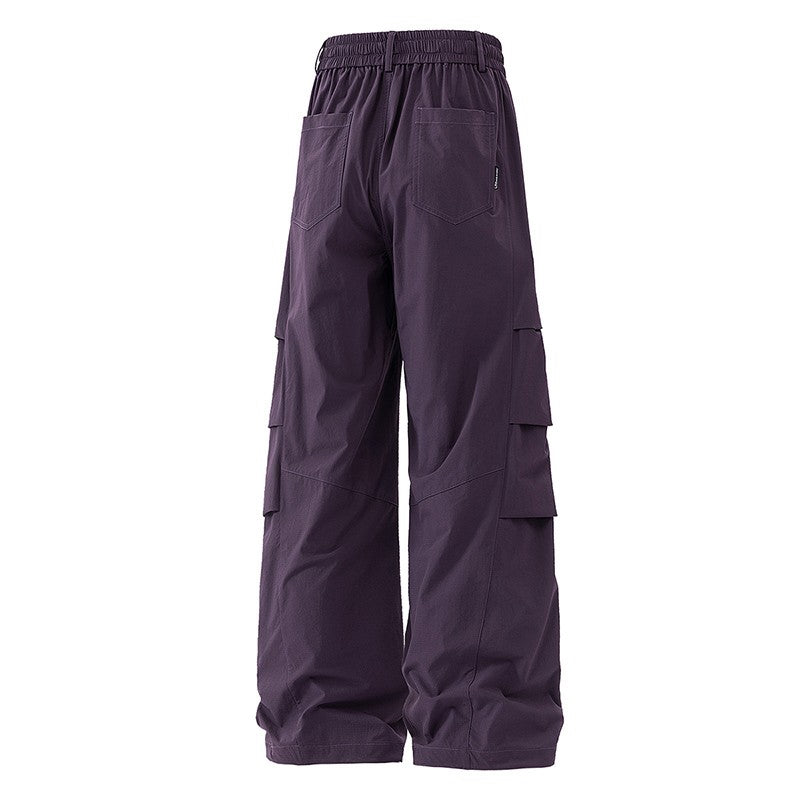 Calça Masculina de Pesca ao Ar Livre Sensação de Alta Qualidade Americana Pregueada Suspensa Casual Solta Longa Outono Calça Perna Larga Calça Reta