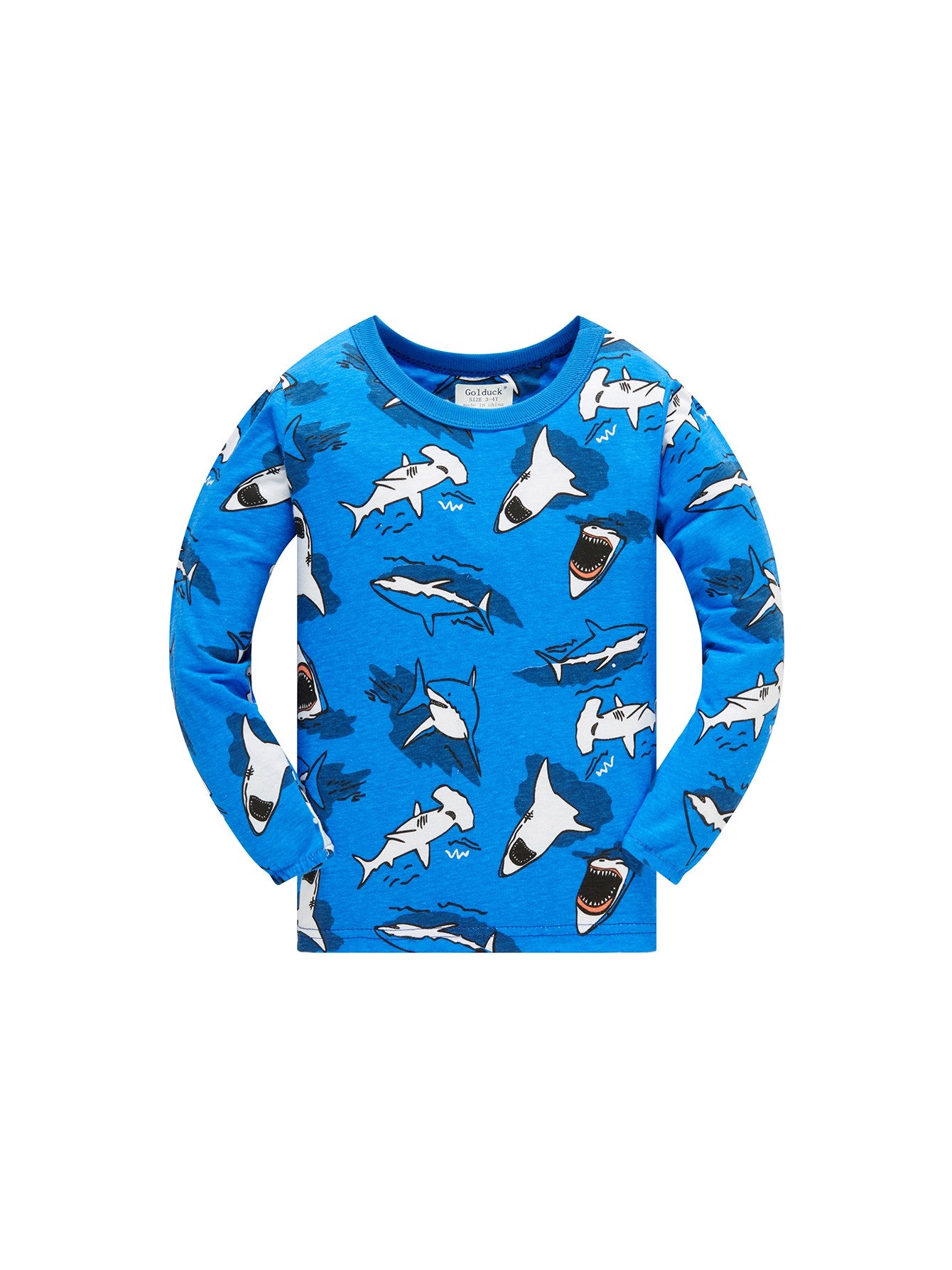 Age 1-8 Kids Sleepwear 4 Seasons  Cotton Full Print Cartoon Shark Pajamas Boys  Daily Basic Long Sleeved Soft Loungwear Set