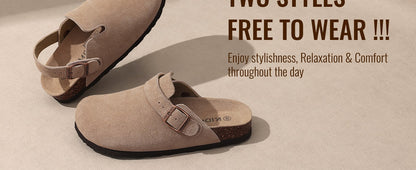 Comwarm Cow Suede Women Clogs With Adjustable Buckle Cork Footbed Leather Mules Comfort Slip on Women Slippers Summer Cork Clogs