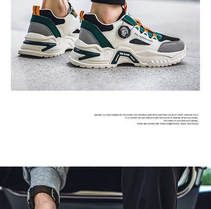 Tênis masculino coreano com fivela rotativa, moda casual, esportivo, para as quatro estações, solado macio, antiderrapante, para corrida ao ar livre, tênis de estudante