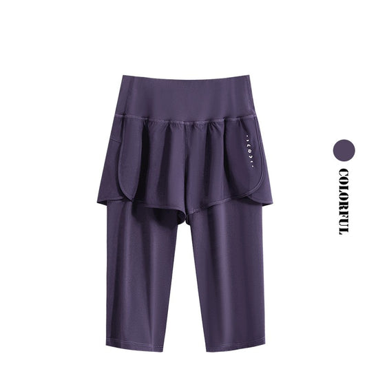 DRUR Knee Length Yoga Pants Summer 2 In 1 Gym Running Shorts Women High Waist Workout Leggings Yogawear Fitness Clothing New