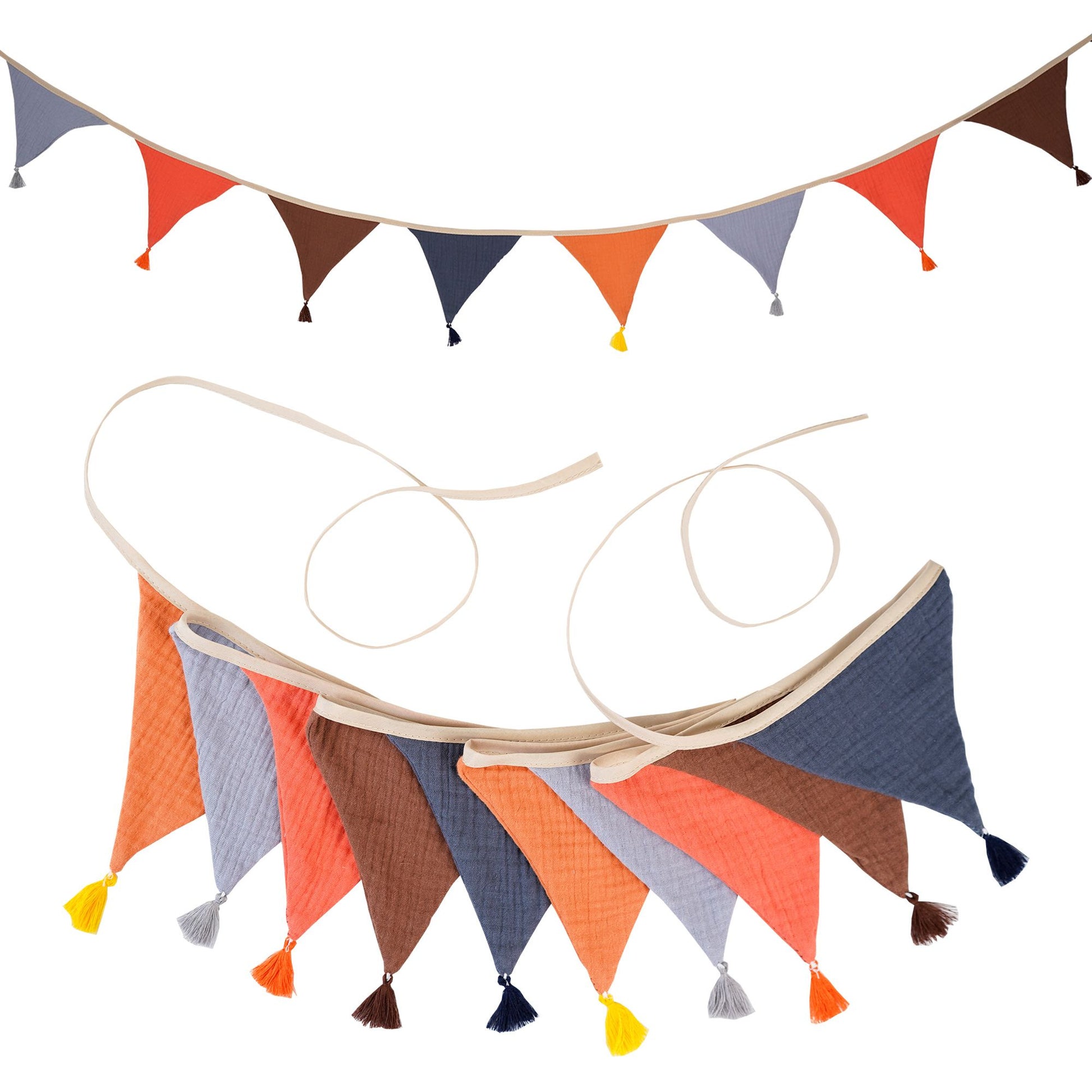 2.6M/8.5FT Nursery Fabric Bunting 10 Triangle Pennant Flags With Tassels Party Decor Banner Home Baby Shower Carnival Garland