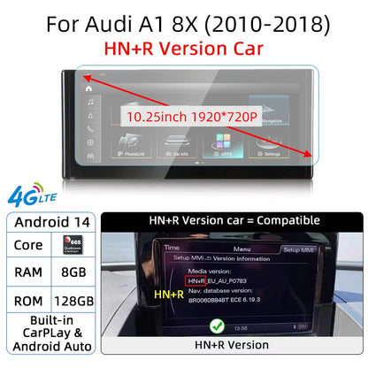 Android 14 Auto Rádio CarPlay Para Audi A1 Q2 2010-2023 GPS Carro Multimedia Player Navi Estéreo DSP WIFI SIM BT Tela de Toque IPS