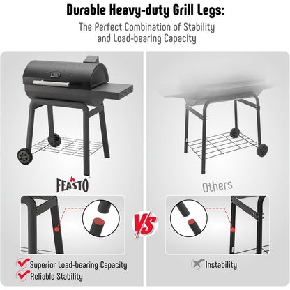 Outdoor Charcoal Grill with Cover and Offset Smoker, 832 Sq. In. Heavy-Duty BBQ Grill with Side Table for Backyard Cooking