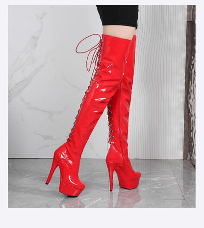 New Black Pole Dancing Long Shoes Night Club Party Queen Boots Over the Knee Boots High Heels Women Boots Sexy Thin Heels Shoes