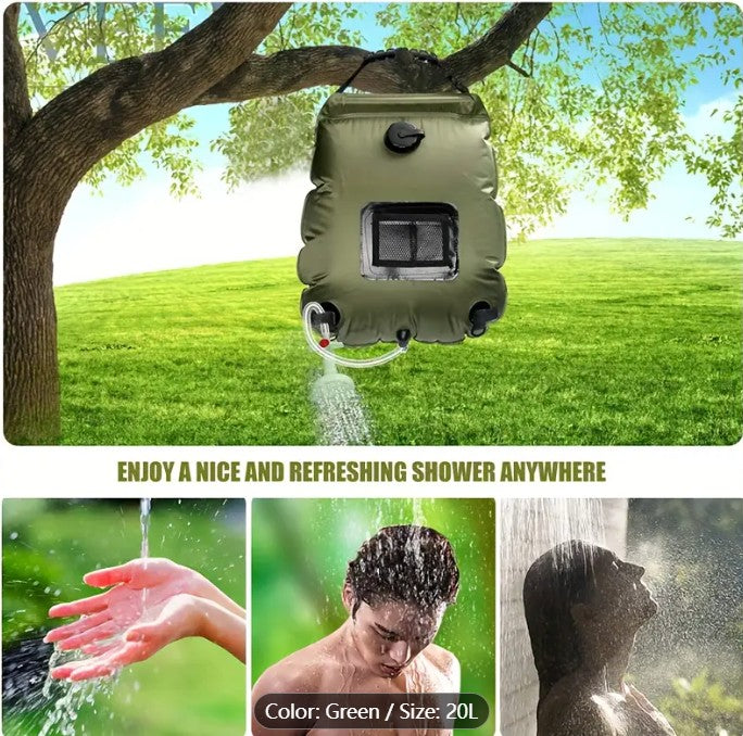 Bolsa de chuveiro para acampamento aquecida a energia solar de 5 galões – Bolsa de banho portátil com mangueira removível e chuveiro comutável, perfeita para ambientes externos