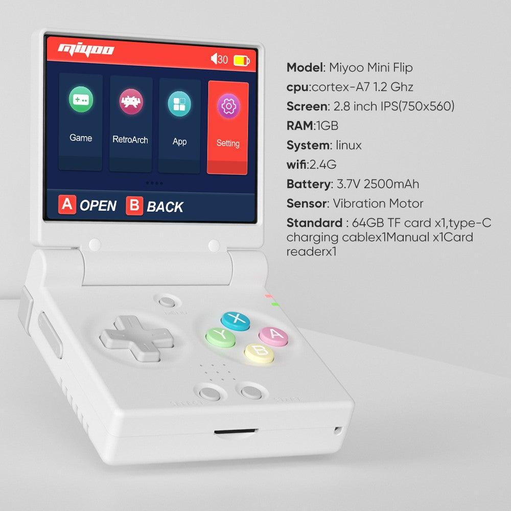 MIYOO Mini Flip Retro Handheld Game Console With New Hinge 2.8''IPS Screen Portable Video Game Consoles Classic Gaming Emulator