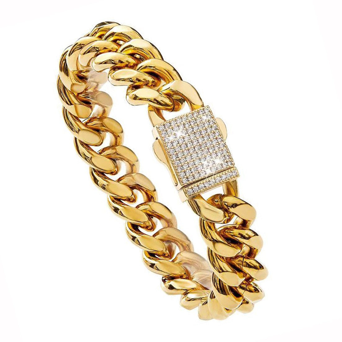 Joias Hip Hop 6mm-14mm Qualquer Comprimento 316L Aço Inoxidável Fivela de Cristal Fashion Pulseira Elos Miami Feminina Masculina