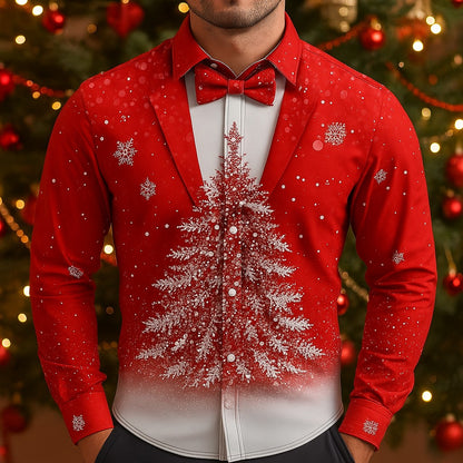 Men's Christmas Snowflake Formal Shirts 3D Printed Tie Design Elegant Tuxedo Style,Holiday Party Wedding Attire,Spring Fall Wear