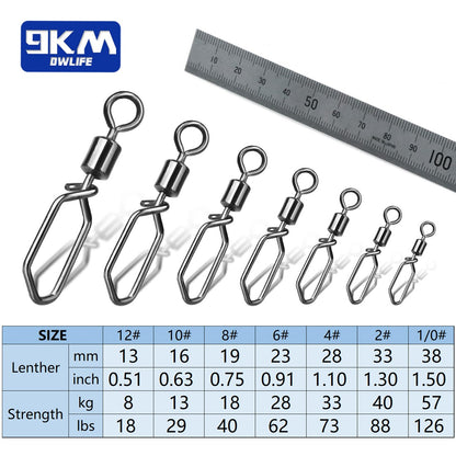 Giradores de Pesca com Snap 25~100 Peças Aço Inoxidável Girador de Tambor Rolante Clip Interlock Conector de Isca de Pesca Água Salgada