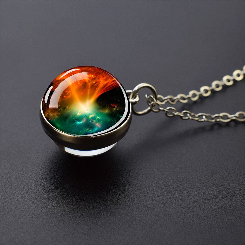 Colares Aurora Yin Yang Fênix de Gelo e Fogo Pingente de Bola de Vidro Dupla Face Colar de Correntes da Moda Joias Legais Feminino Masculino
