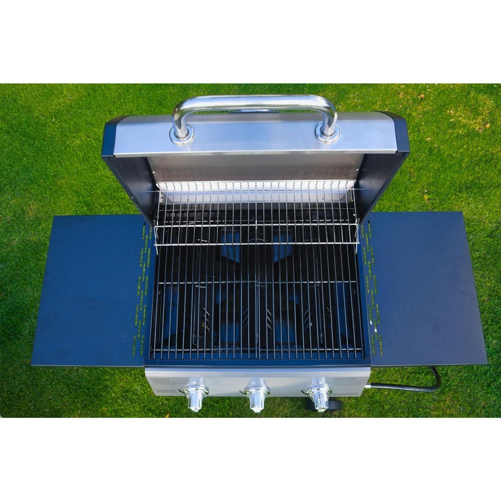 Churrasqueira a Gás Propano Grill Boss com 3 Queimadores, Churrasqueira Portátil com Tampa, Rodas e Prateleiras Laterais, Preto - Acessórios e Equipamentos para