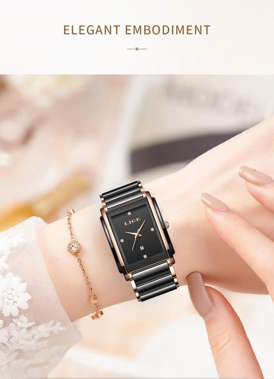 LIGE Fashion Elegant Watch for Women Japanese Movement Ceramics Strap Luxury Ladies Bracelet Quartz Watches Gifts Reloj Mujer
