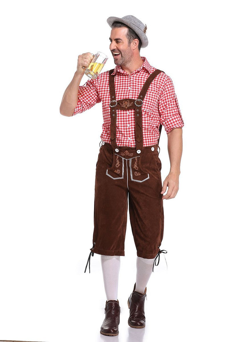 Germany Oktoberfest Costumes Adult Men Traditional Bavarian Beer Shorts Outfit Overalls Shirt Hat Suspenders Set Halloween Cloth