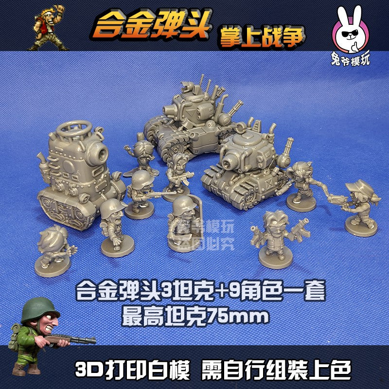 Tanque de Guerra Mundial II Estilo Chibi Metal Slug Gk Modelo - Miniatura Militar Impressa em 3D Modelo Branco Não Pintado Para Diorama de Mesa e Wargame