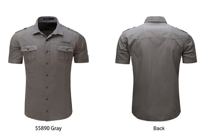 2022 New Arrive Mens Cargo Shirt Men Casual Shirt Solid Short Sleeve Shirts Multi Pocket Work Shirt Plus Size 100% Cotton
