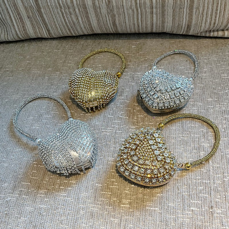 Luxury Small Bling Heart Shape Rhinestones Evening Clutch Purse Ladies Fashion Bag For Women Chain Shoulder Bag Party Gift